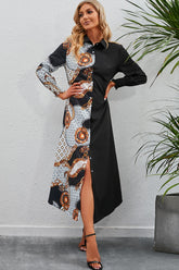 Robe imprimée à manches longues et col